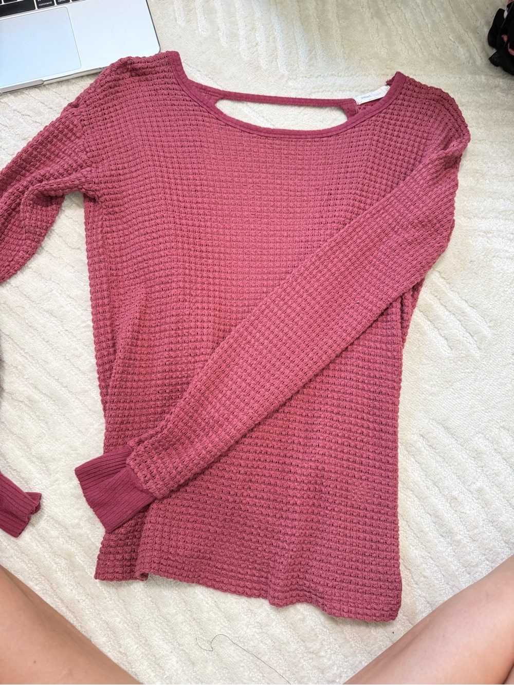 Waffle-Knit Long Sleeve Top in Dusty Rose